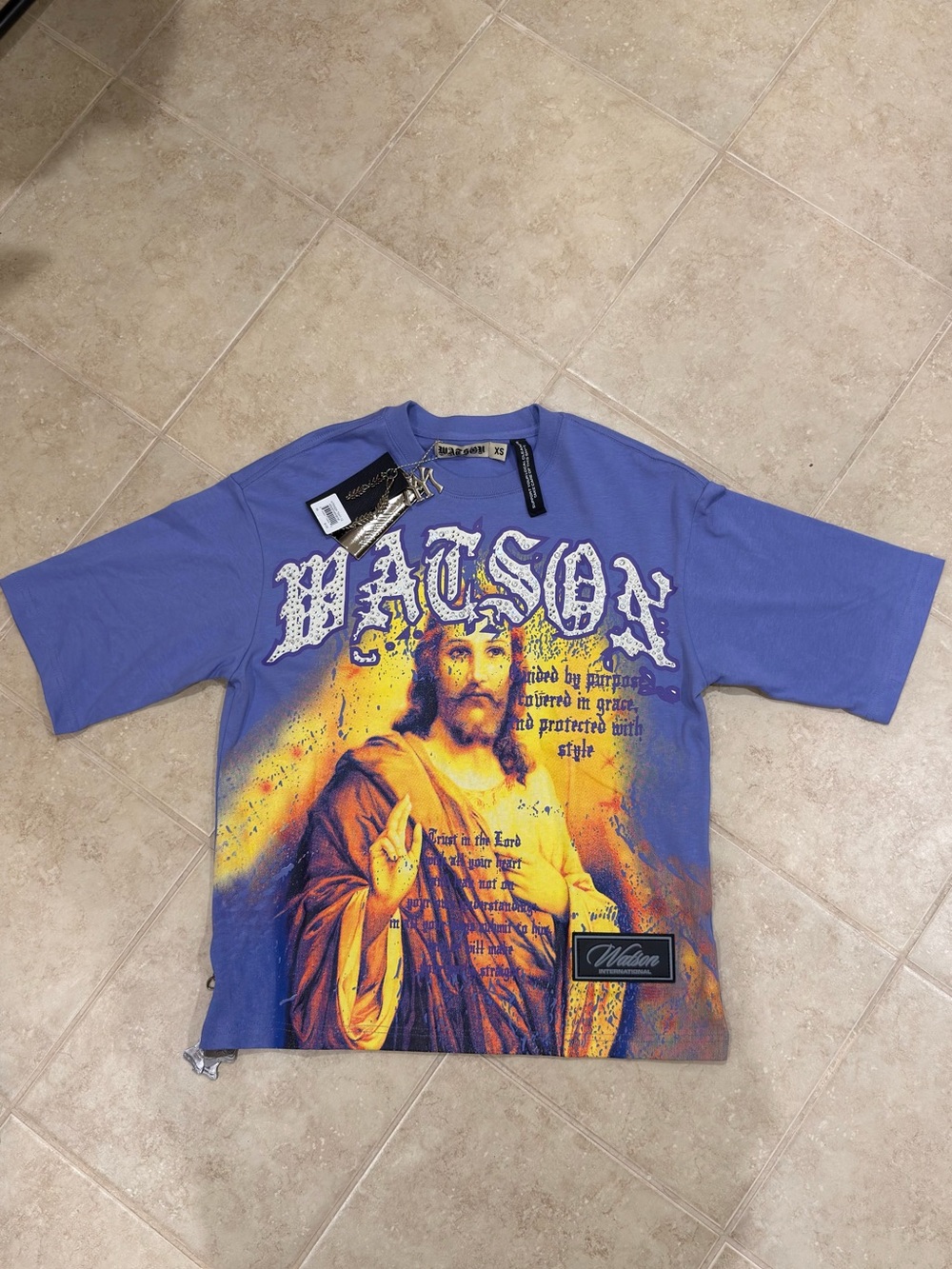 Watson guided by purpose purple rhinestone Jesus graphic T-shirt